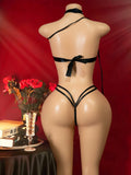 Black Halter Lingerie Bodysuit for Women, Strappy Backless Hollow Out Teddy, Sexy Role Play Nightwear