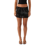 Women Sequin Short Skirt Beaded Flower Low Rise Mini Bodycon Skirt Trendy Summer Streetwear