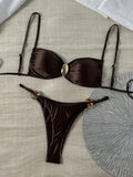 Metal Buckle Satin Bikini Women Micro Thong Swimwear Female Swimsuit Two-pieces Bikini Set High Cut Bather Bathing Suit Swim