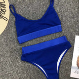 S - XL Sexy Female Swimsuit High Waist Bikini Women Swimwear Two-Pieces Bikini Set Bather Ribbed Bathing Suit Swim Lady V2375