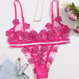 Toucheart Sexy Lingerie Set Transparent Feminine Sweet Mesh Embroidered Lace Bra Flower Applique Transparent Lingerie Women Kit