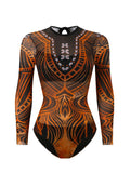 2026 Printed Mesh Swimsuit One Piece & Beach Dress Long Sleeves Swimwear Women Bathing Swimming Swim Suit Padded Beachwear