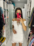 Lace up embriodery white summer dress women hollow out beach short dress puff sleeve ruffle ruched bodycon mini dress vestidos