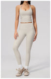 Women Tracksuit 2PCS Seamless Yoga Sets Hanging V Neck Slim Sports Tank Top Fitness Outfits Gym Running High Waist Leggings Suit
