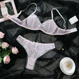 2Pcs Bra & Brief Set for Women Sexy White Ruffle Mesh Perspective Bow Patchwork Bra Bilizna Set Underwear Ultra Thin Intimate