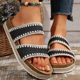 Bohemian Style Platform Slippers Women Plus Size 43 Embroidery Denim Thick Bottom Sandals Woman Open Toe Non Slip Summer Sandles