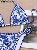 Sexy Flower Printed Halter Bikini Women Swimwear Female Swimsuit Two-Pieces Bikini Set Brazilian Bather Bathing Suit Swim V8203