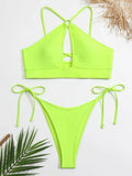 2026 Sexy Orange Bikini Hollow Out Push Up Two-Piece Swimsuit Women Halter Bandage Backless Thong Swimwear Summer Beachwear New