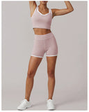 Summer Color Contrast Yoga Suit Women Shock-absorbing Sports Bra High Waist Hip Lifting Shorts Training Running Fitness Outfits