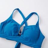 Women Summer Solid Color Bikini Sets Sleeveless Bra with High Waist Drawstring Skort Bathing Suit 2-piece Swimsuit