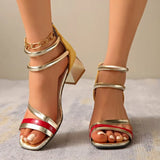 2026 New Summer Women's Pumps Elegant Strap Solid Color Square Toe High Heels Open Toe Fashion Sexy Banquet Women's Shoes