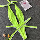 2025 Deep V Female Halter Swimwear One Piece Swimsuit Women Backless Monokini High Cut Wrap Around Bathing Suit Swim Bodysuit