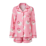 Women's Christmas Two Pieces Pajama Set Long Sleeve Lapel Santa Claus/Christmas Tree Print Shirt Shorts Loose Sleepwear