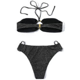 ZTVitality Shiny Black Women Swimsuit Sexy Bikini 2022 New Arrival Halter Padded Bandage Ring Beach Swimwear Brazilian Biquini