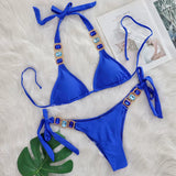 DEKA Brazilian Chain Bikini Set Women's Swimsuit Stylish Solid Thong Swimwear Diamond Separate Beachwear Bathing Suit