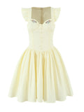 Floral Embroidery Cotton Summer Women's Dress Sleeveless Buttons Decor Short Mini Dress Elegant Yellow A-line New in Dress 2025