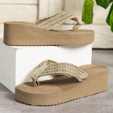 Straw Rope Weave Wedge Flip Flops Women Lightweight Thick Bottom Beach Slippers Woman 2025 Summer Clip Toe Platform Sandals