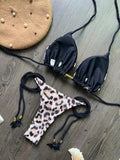 2026 Sexy Leopard Print Swimwear Women'S Split Bikini Set Woven Rope Strap Fringe Beach Women'S Two-Piece Swimsuit Bathing Suit