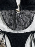 Sexy Black Mesh Draped Neckline Bikini Set 2026 Women Metal Circle Push Up Bra Triangle Swimsuit Bathing Suit Holiday Swimwear