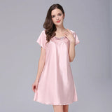 Women's Sleepwear Ice Silk Casual Silk Pajamas Women's Summer Sexy Short Sleeve Lace Pajamas Loungewear
