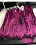 Spring and summer women's pajamas lace sweet cardigan long-sleeved suit home wear