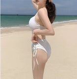 Korean Style New High Waist Women Swimsuit Solid Sexy Two-piece Hot Spring Swimwear Beachwear