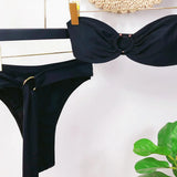 2026 Sexy Bikini Bandeau Women Snakeskin Black Swimwear Swimsuit Bikini Set Bathing Suit Female Belt Metal Hoop Decor Banadores