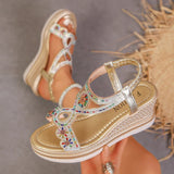 Bling Crystals Chunky Sandals Women 2026 Summer Elastic Band Wedges Platform Sandles Woman Plus Size 43 High Heel Rome Sandals
