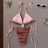 Printed Halter Bikini Women Swimwear Female Swimsuit High Leg Cut Padded Bather Bathing Suit Swim Two-pieces Bikini set K8119