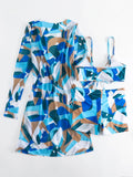 New Sexy 3 Pieces Suit for Women Neck Hanging Bikini Set+Cover-up Swimwear Sunproof Tankini High Waist Shorts Swimsuit Beachwear