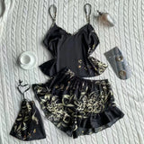 Elegant Floral Print Cami Tops   Ruffle Hem Shorts Pajama Set  Women's Sleepwear   Loungewear