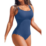 S - XXL 11 Colors Ribbed Frilled Women Swimwear One Piece Swimsuit Female Backless High Leg Cut Bather Bathing Suit Swim K7097