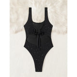Glitter Sparkling Cut Out Backless One Piece Swimsuit Women Swimwear Female High Cut Leg Padded Bather Bathing Suit Swim V6493
