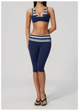 Summer Polka Dot Yoga Sets Women Hanging Neck Shockproof Sports Bra Fitness Suit Folding High Waist Mid Pants Gym Tracksuit