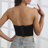 Sexy Tube Top For Women Outerwear Waist Cincher Fishbone Strapless Top Satin Smooth Surface Beaded Flower Embroidery Top DZIE