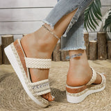 Bohemia Style Wedge Heel Sandals Women 2025 Summer Woven Platform Slippers Woman Lightweight Non Slip Thick Sole Casual Sandles