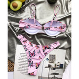 Underwire Push Up Bikini Women Swimwear Female Swimsuit Two-pieces Bikini set Butterfly Printed Bather Bathing Suit Swim V3200