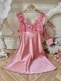 Women Petals Trim V Neck Nightdress Elegant Sleeveless Sleep Dress Perfect for Romantic Date Nights Valentine's Day and Special