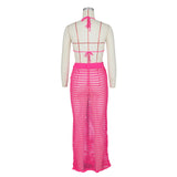 DEKA Beach Cover Up High Split Crochet Knitted Tunic Beach Dress Beach Wear Beachwear Women Long Knit Hollow Tassels Skirt Suit