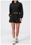 Summer Sun Protection Yoga Suit Women Contrasting Colors Long Sleeve Hoodies Top High Waist Shorts Running Fitness Athletic Wear