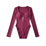 Pure Desire Sexy Padded Solid Color Slim Hollow Long Sleeve Bodysuits Base Shirt For Woman Casual Fashion Style Bodysuits MO2T