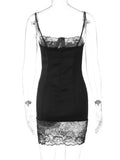 FDYOUI Women's Lace Patchwork White Wedding Party Dresses Sexy Spaghetti Strap Backless Skinny Mini Evening Prom Dress Clubwear