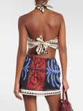 Bohemian Print Halter Neck Mini Dresses Women Sexy Backless Leace-up Beach Vacation Dress Fashion Beachwear Vestidos Summer New