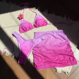 Women tie dye print bikinis sets 3pcs with mesh wrinkled perspective mini skirt swimsuit bathing suit beach outfits biquini