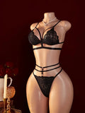 Sexy Lingerie Open Bra Set Transparent Lace  Deep V Open Bra And Panty Sets Erotic Costumes Women Sleepwear Plus Size Underwear