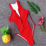 Splicing Fishnet Mesh Zipper Female Swimwear One Piece Swimsuit Women Monokini High Leg Cut Bather Bathing Suit Swim Beach Wear