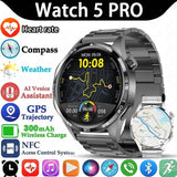 BOXUXING 2026 New GPS NFC Smart Watch 5 Pro Men 360*360 AMOLED Screen Heart rate Bluetooth Call IP68 Waterproof Man Smartwatch