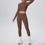 New Women Yoga Set Solid Color Double-Sided Brushed Bare Feel Short Long-Sleeve Jacket Tight Pants Running Fitness 2-Piece Set