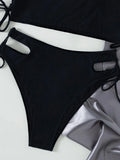 High Neck Bikini 2026 Women Swimsuit Solid Drawstring Swimwear Female Beachwear Bathers Bathing Swimming Suit Summer