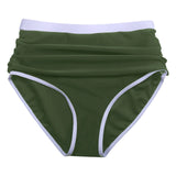 Womens Contrast Trim High Waisted Swim Bottoms Ruched Tummy Control Bathing Suit Modest Swim Shorts For Beach Surfing Swimming